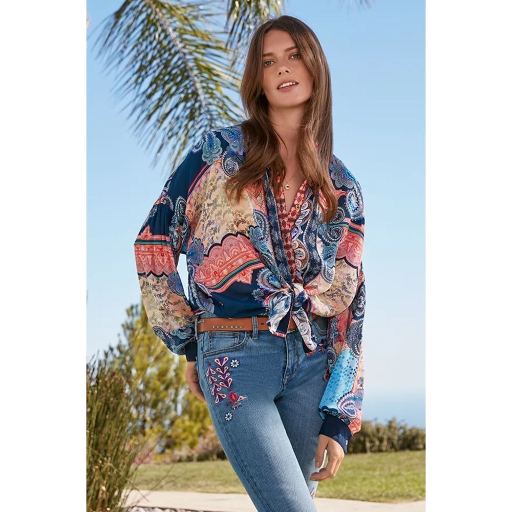 Johnny Was Onda Shirt Womens  Paisley Button Down Boho Festival Sz L‎ NWT $265
